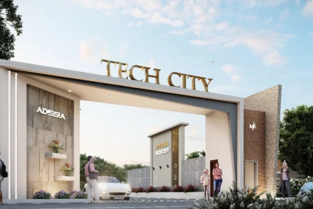A tech city is symbolized by a rendering created by an artist, representing progress and development